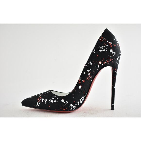 Christian Louboutin So Kate 120 Toile Splash Black Red White Heel Pump 39.5 - Picture 8 of 12